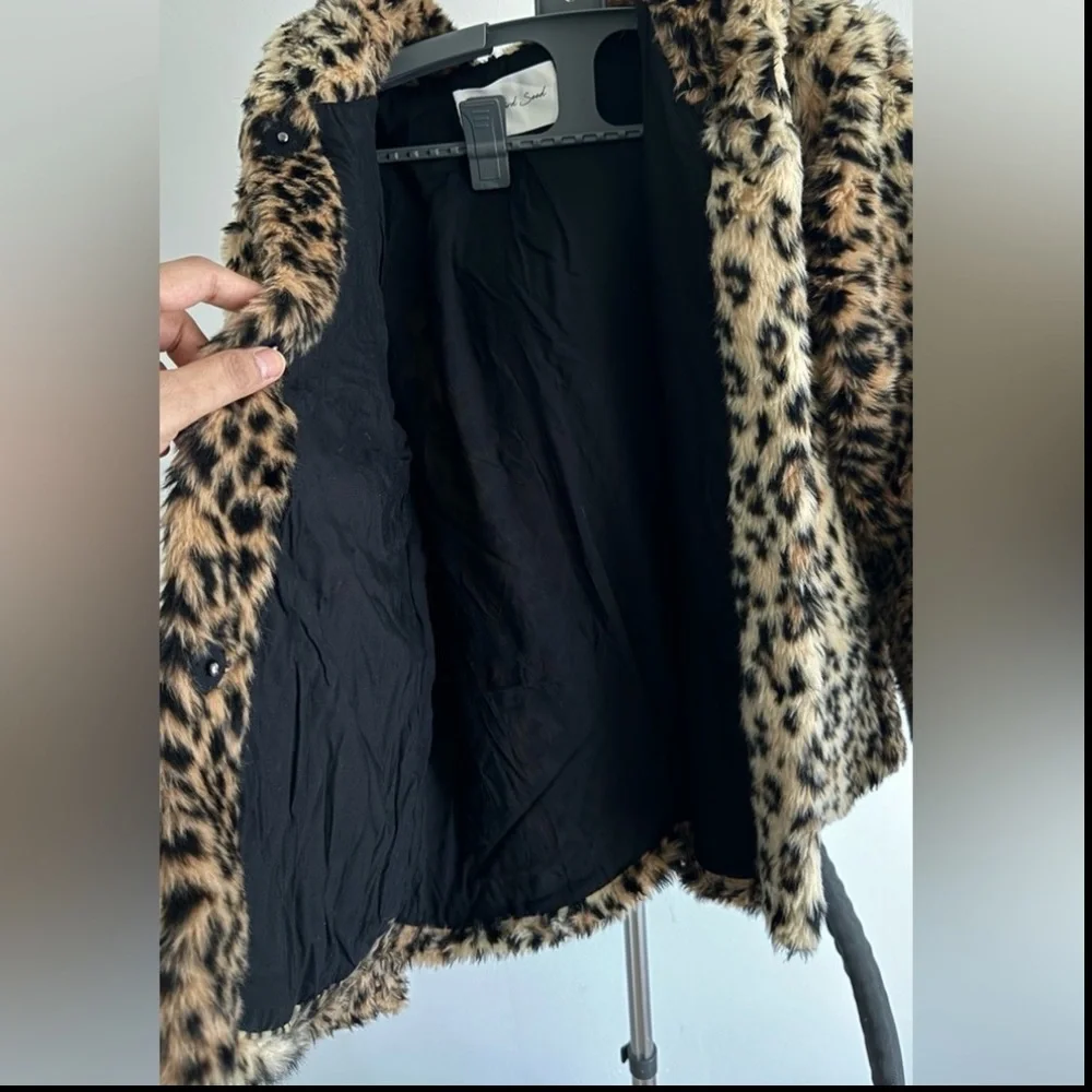 Zara Leopard Print Faux Fur Bomber Jacket - Brown, Black - Picture 6 of 7